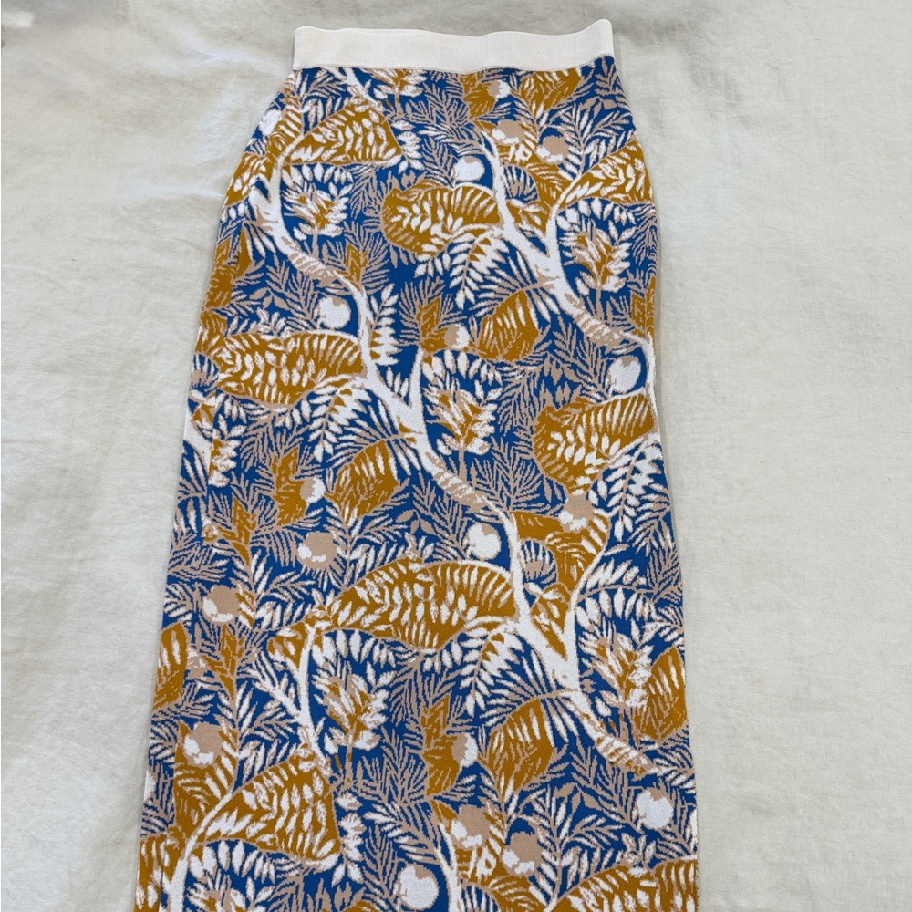 STAUD Blue Gold Botanical Knit Maxi Skirt XS